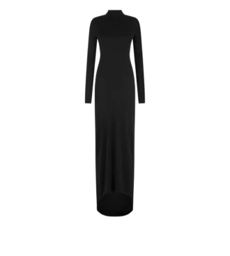 Asymmetrische avondjurk met lange mouwen en gedraaide rug
