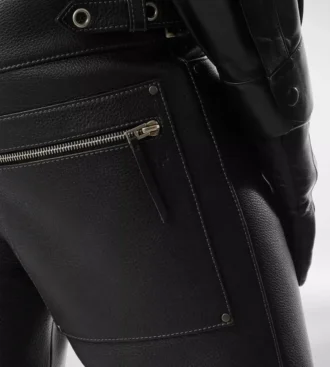 Bikerbroek van generfd leer