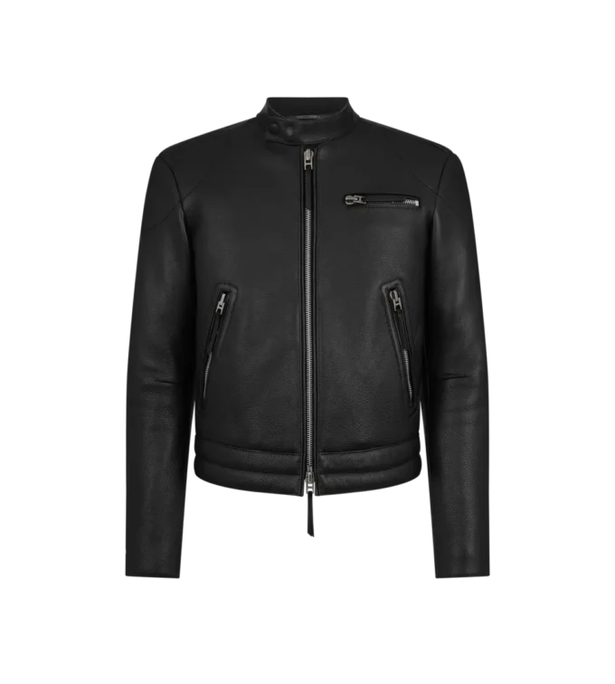 Bikerjack van generfd leer met ritssluiting Bikerjack van generfd leer met ritssluiting