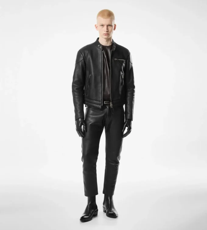 Bikerjack van generfd leer met ritssluiting Bikerjack van generfd leer met ritssluiting