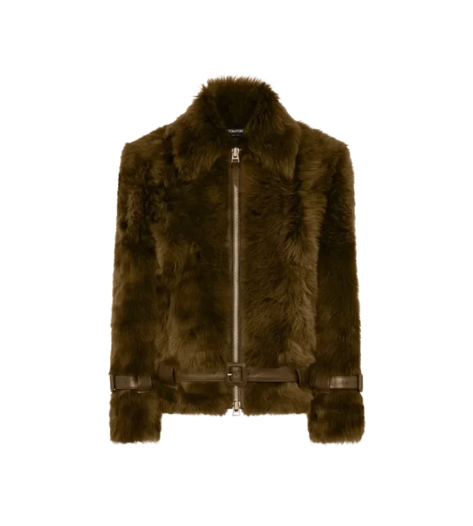 Blouson van schapenvacht met lederen details Blouson van schapenvacht met lederen details
