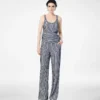 Broek van zijden georgette met borduursels van pailletten Broek van zijden georgette met borduursels van pailletten