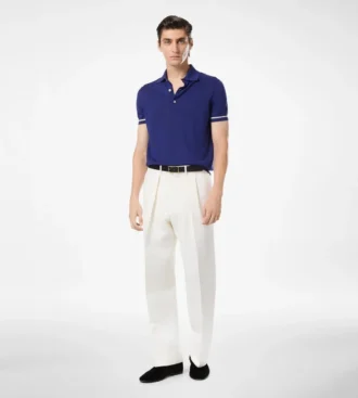 Contrast Piping Cashmere Silk Polo