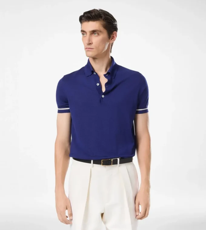 Contrast Piping Cashmere Silk Polo Contrast Piping Cashmere Silk Polo