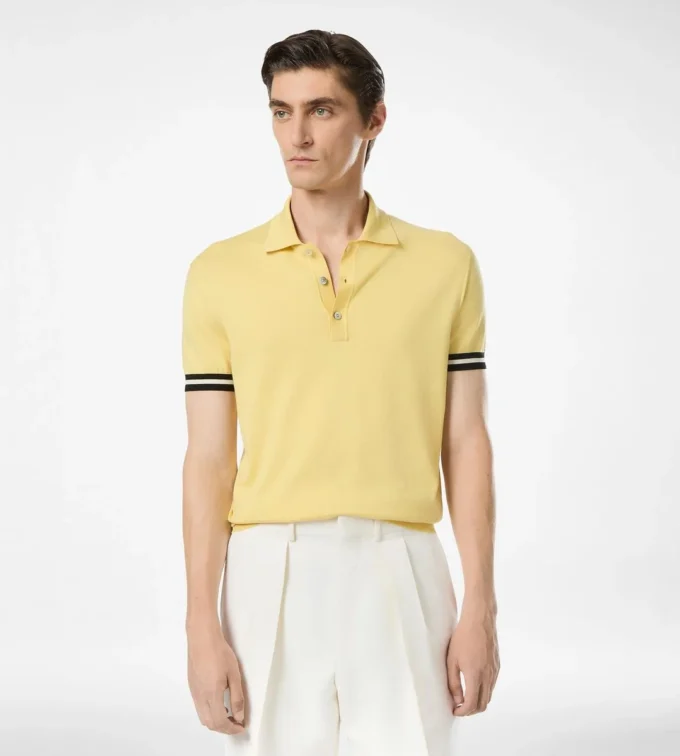 Contrasterende katoenen zijden polo met biezen