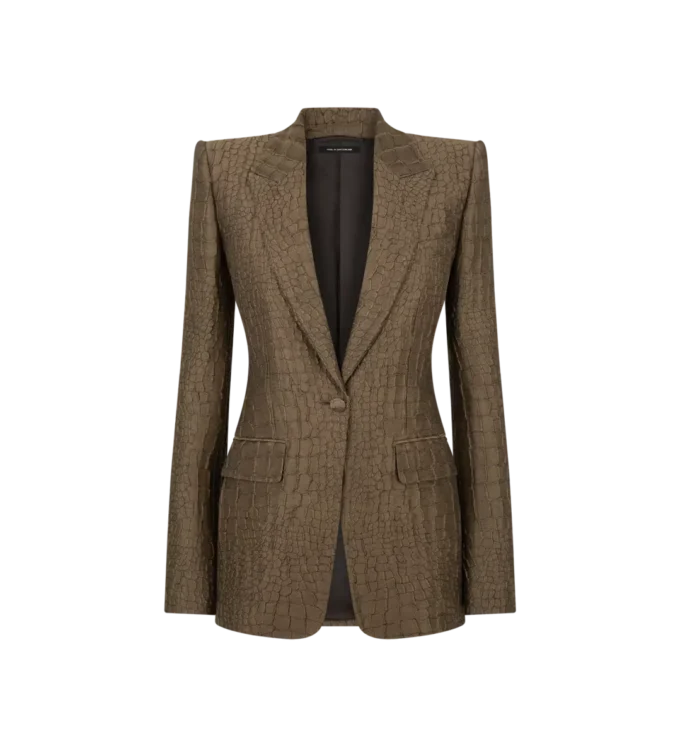 Croco Jacquard jasje met enkele rij knopen en revers Croco Jacquard jasje met enkele rij knopen en revers