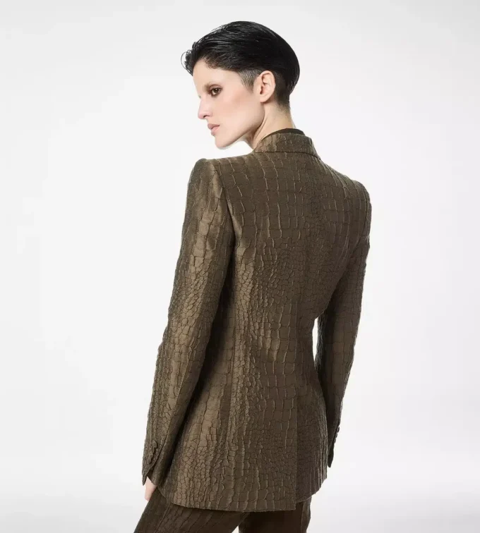 Croco Jacquard jasje met enkele rij knopen en revers Croco Jacquard jasje met enkele rij knopen en revers