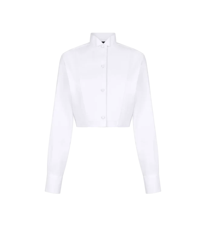 Cropped shirt van gebonden katoen-zijde mix popeline Cropped shirt van gebonden katoen-zijde mix popeline
