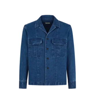 Denim overshirt met visgraatmotief
