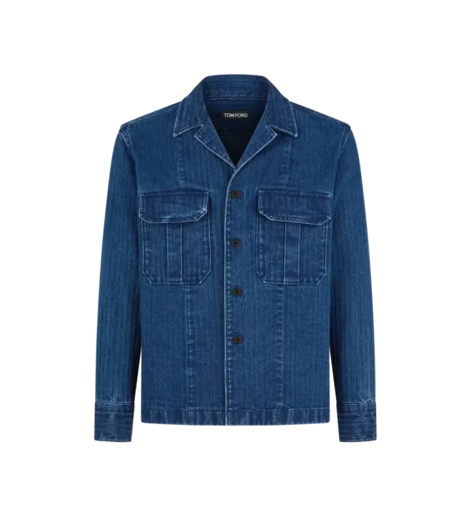 Denim overshirt met visgraatmotief Denim overshirt met visgraatmotief