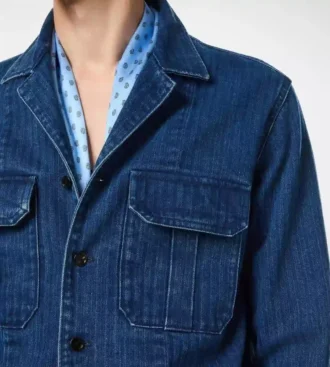 Denim overshirt met visgraatmotief