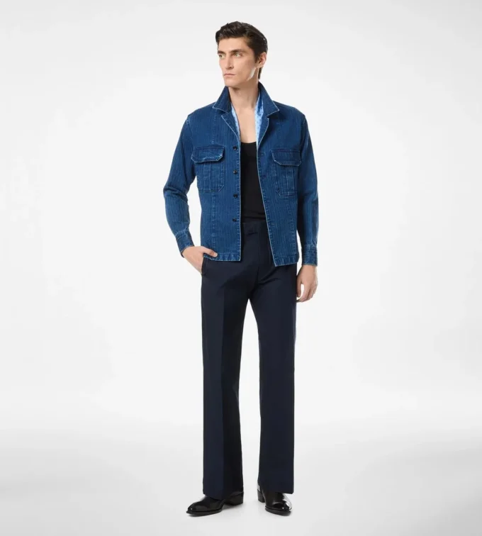 Denim overshirt met visgraatmotief Denim overshirt met visgraatmotief