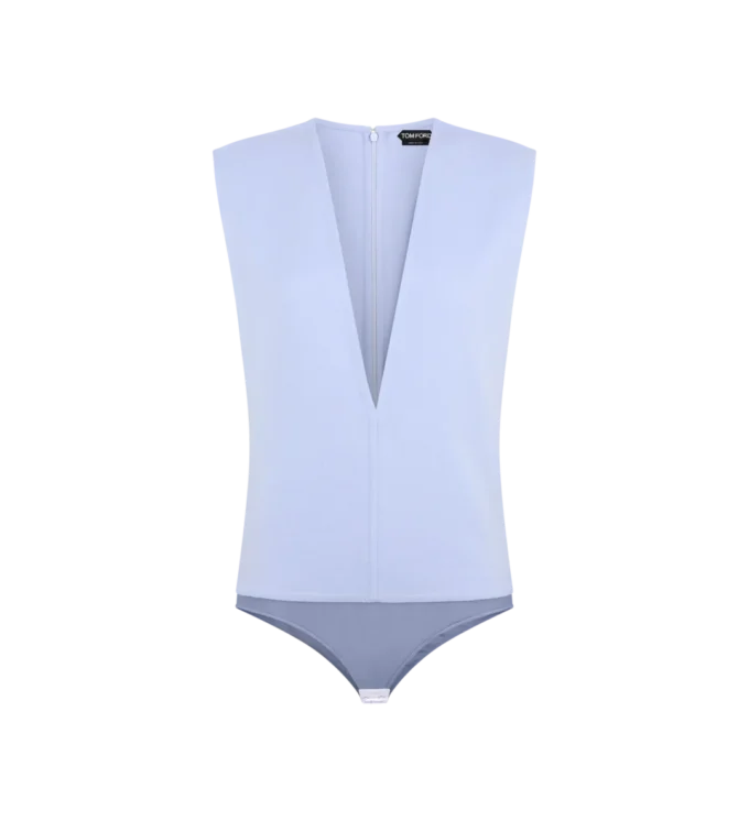 Dubbelzijdige bodysuit van lichte wol met V-hals Dubbelzijdige bodysuit van lichte wol met V-hals