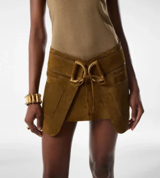 Fluwelen suède minirok met D-ringdetails