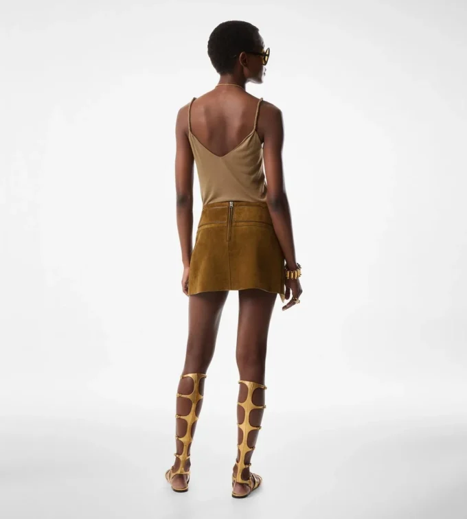 Fluwelen suède minirok met D-ringdetails