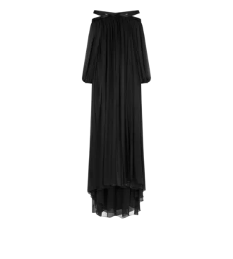 Geborduurde zijden chiffon off-shoulder avondjurk