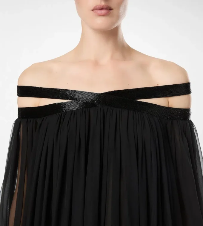 Geborduurde zijden chiffon off-shoulder avondjurk Geborduurde zijden chiffon off-shoulder avondjurk