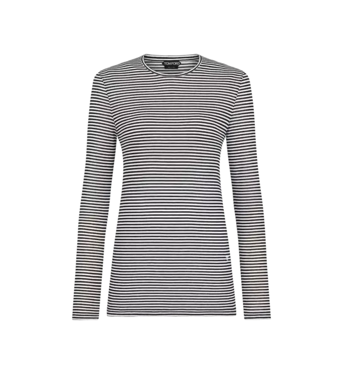 Gestreepte T-shirt met lange mouwen en geborduurd logo in dezelfde kleur