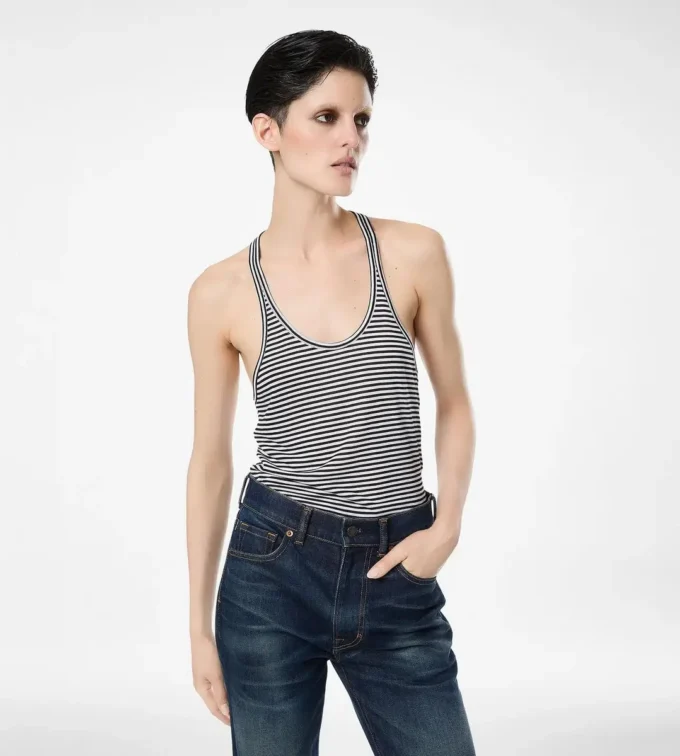 Gestreepte tanktop met ton-sur-ton geborduurd TF-logo