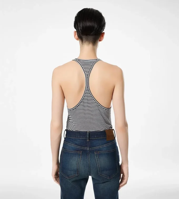 Gestreepte tanktop met ton-sur-ton geborduurd TF-logo