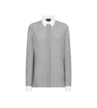 Gestreepte zijden blouse met contrasterende details