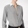 Gestreepte zijden blouse met contrasterende details Gestreepte zijden blouse met contrasterende details