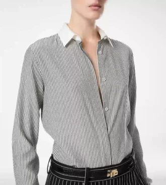Gestreepte zijden blouse met contrasterende details