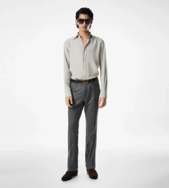 Gewassen twill slim fit overhemd