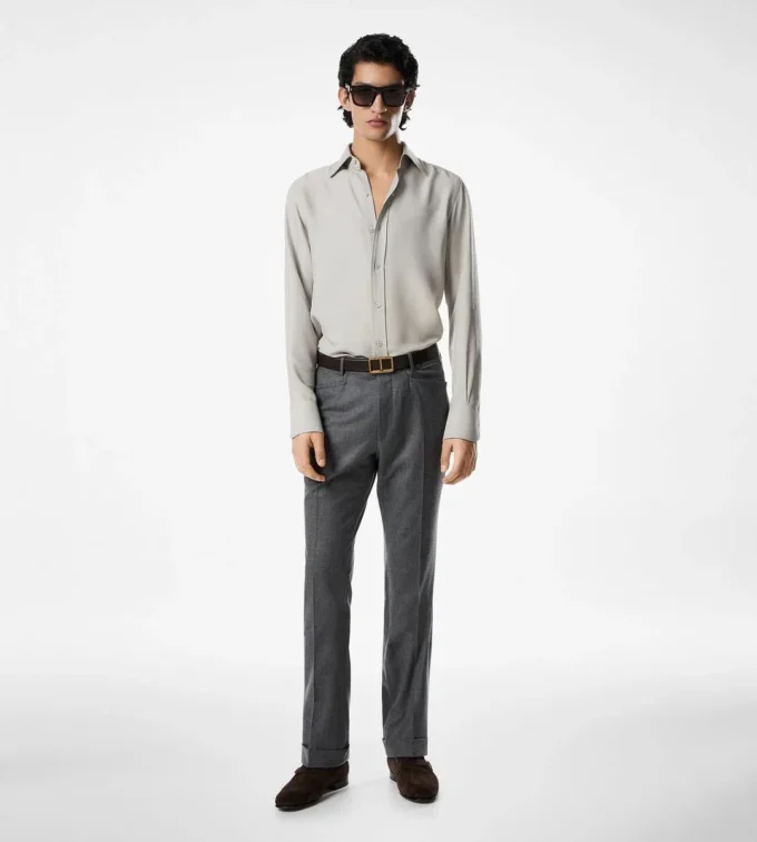 Gewassen twill slim fit overhemd Gewassen twill slim fit overhemd