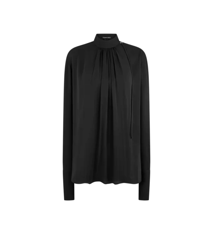 Gewassen zijden georgette blouse met lange mouwen Gewassen zijden georgette blouse met lange mouwen