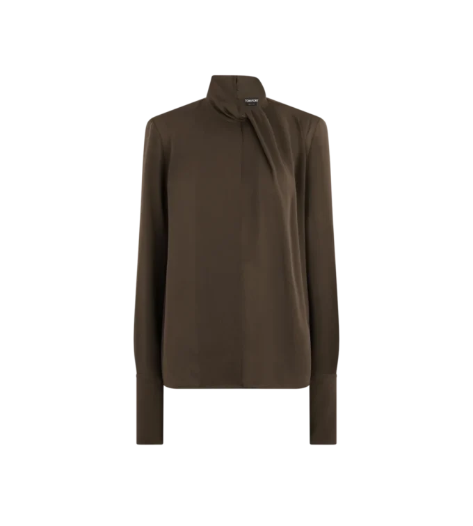Gewassen zijden georgette blouse met lange mouwen Gewassen zijden georgette blouse met lange mouwen