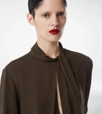 Gewassen zijden georgette blouse met lange mouwen