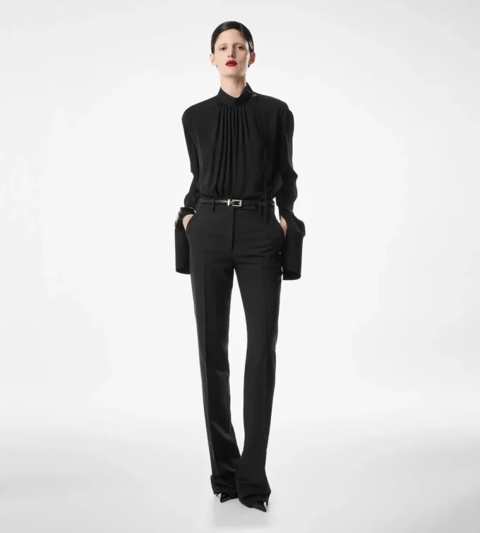 Gewassen zijden georgette blouse met lange mouwen Gewassen zijden georgette blouse met lange mouwen