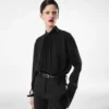 Gewassen zijden georgette blouse met lange mouwen Gewassen zijden georgette blouse met lange mouwen