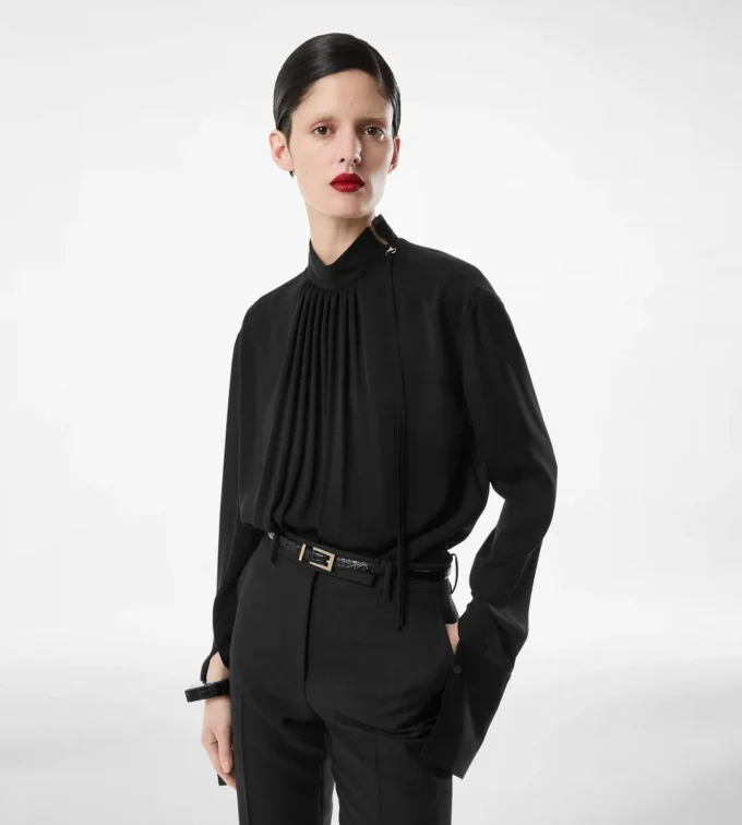 Gewassen zijden georgette blouse met lange mouwen Gewassen zijden georgette blouse met lange mouwen