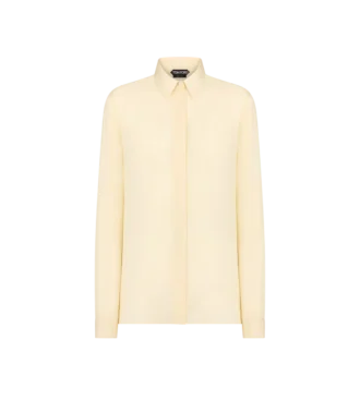 Gewassen zijden georgette shirt met ton-sur-ton geborduurd TF-logo