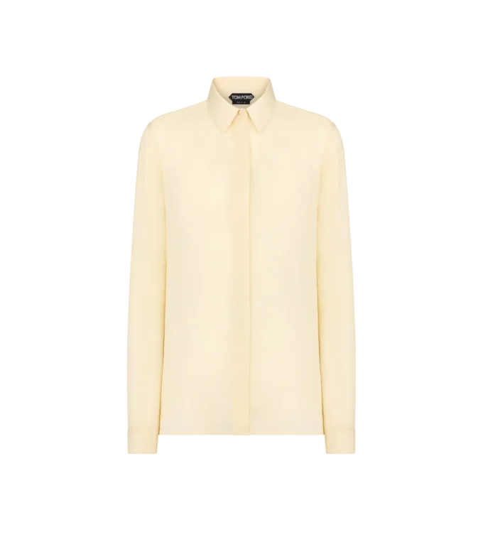 Gewassen zijden georgette shirt met ton-sur-ton geborduurd TF-logo