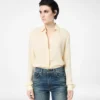 Gewassen zijden georgette shirt met ton-sur-ton geborduurd TF-logo