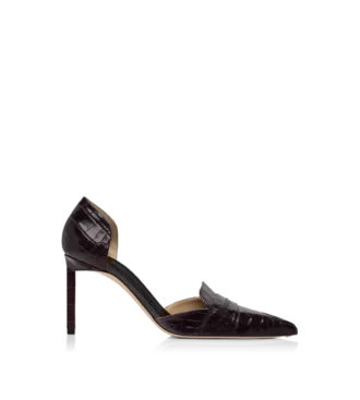 Glanzende Eva D’Orsay-pumps van gestempeld krokodillenleer