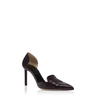 Glanzende Eva D’Orsay-pumps van gestempeld krokodillenleer