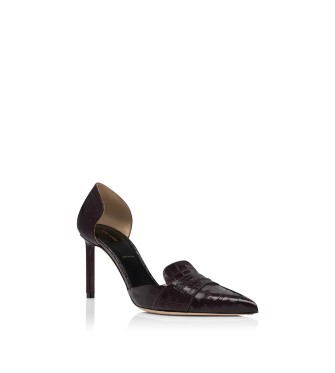 Glanzende Eva D’Orsay-pumps van gestempeld krokodillenleer Glanzende Eva D’Orsay-pumps van gestempeld krokodillenleer