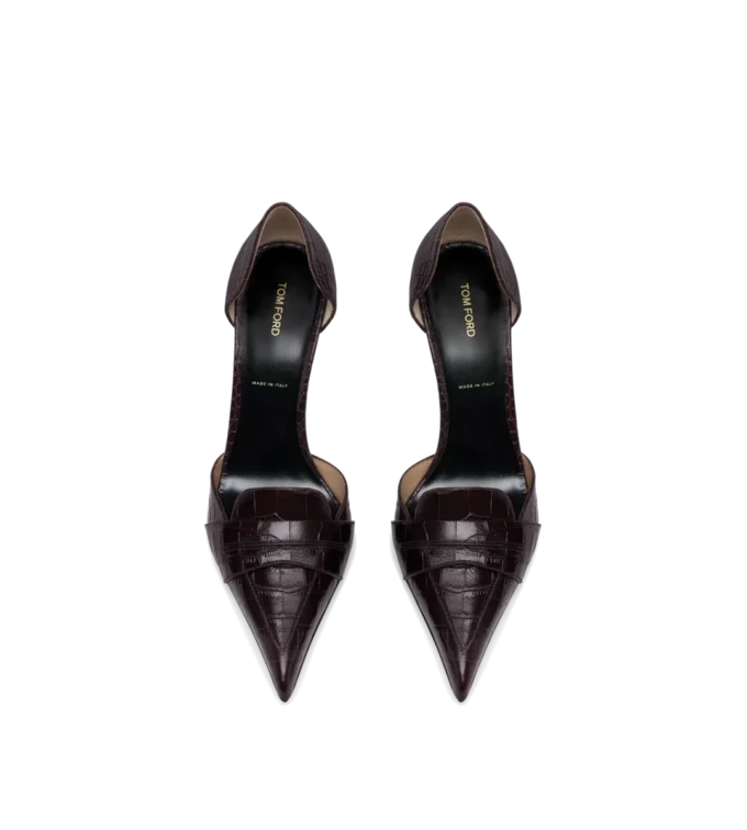 Glanzende Eva D’Orsay-pumps van gestempeld krokodillenleer Glanzende Eva D’Orsay-pumps van gestempeld krokodillenleer