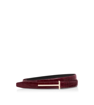 Glanzende, gestempelde krokodillenleren slanke T-riem