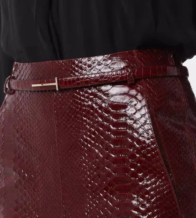 Glanzende, gestempelde krokodillenleren slanke T-riem