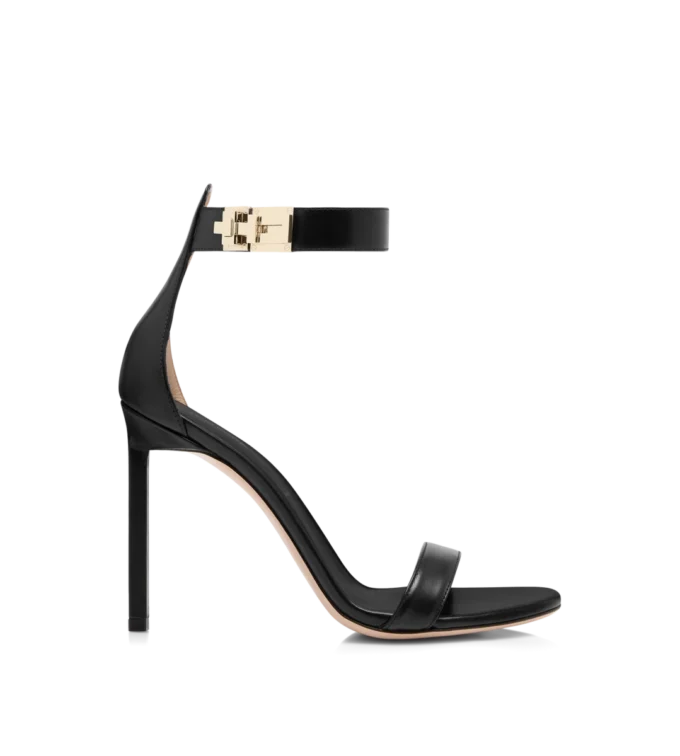 Glanzende leren sandalen met enkelbandje en T-gesp