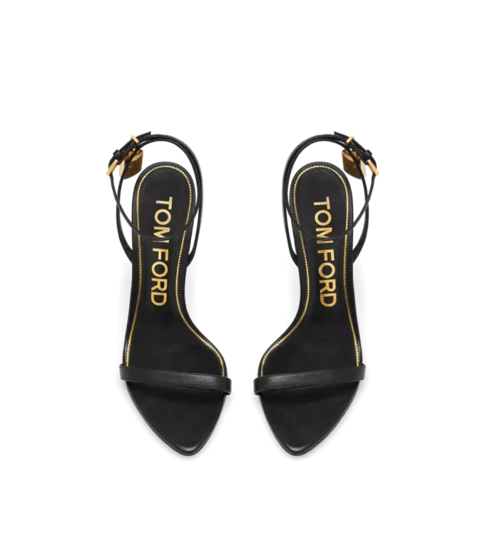 Glanzende leren sandalen met puntige neus en open hiel Glanzende leren sandalen met puntige neus en open hiel