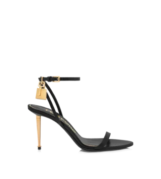 Glanzende leren sandalen met puntige neus en slotje 85 mm