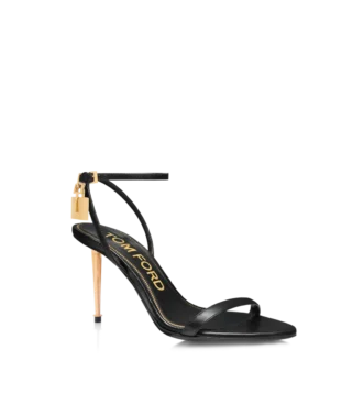 Glanzende leren sandalen met puntige neus en slotje 85 mm