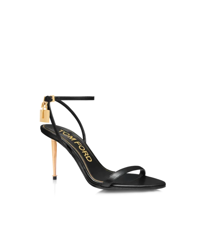 Glanzende leren sandalen met puntige neus en slotje 85 mm Glanzende leren sandalen met puntige neus en slotje 85 mm
