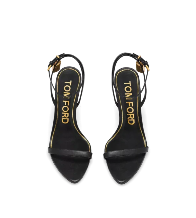 Glanzende leren sandalen met puntige neus en slotje 85 mm Glanzende leren sandalen met puntige neus en slotje 85 mm